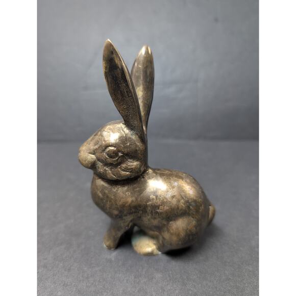 Vintage Mid Century Modern Solid Brass Bunny Rabbit Figurine 4 3/4" Tall - Picture 3 of 8